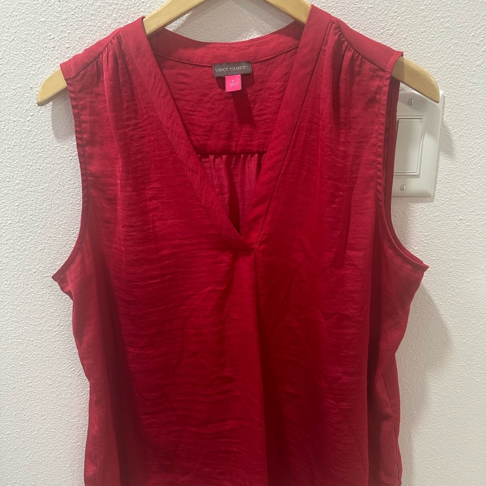 Vince Camuto Vivid Red V-Neck Blouse